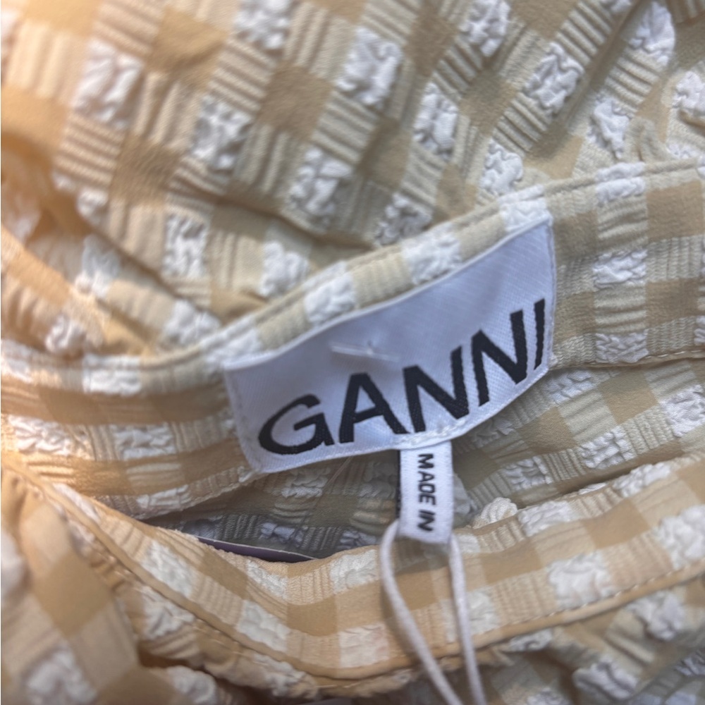 Ganni NWT Yellow Gingham Ruffle Dress - Picture 4 of 5